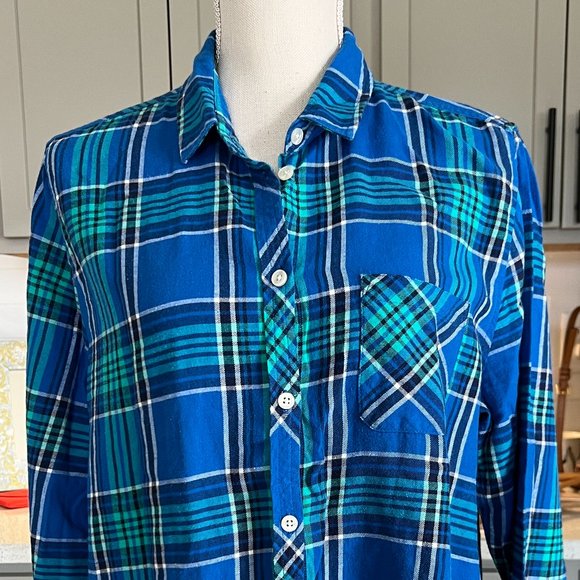 American Eagle Outfitters 100% Cotton Blue Green Plaid Women's Button-Up Size XL - Picture 2 of 6